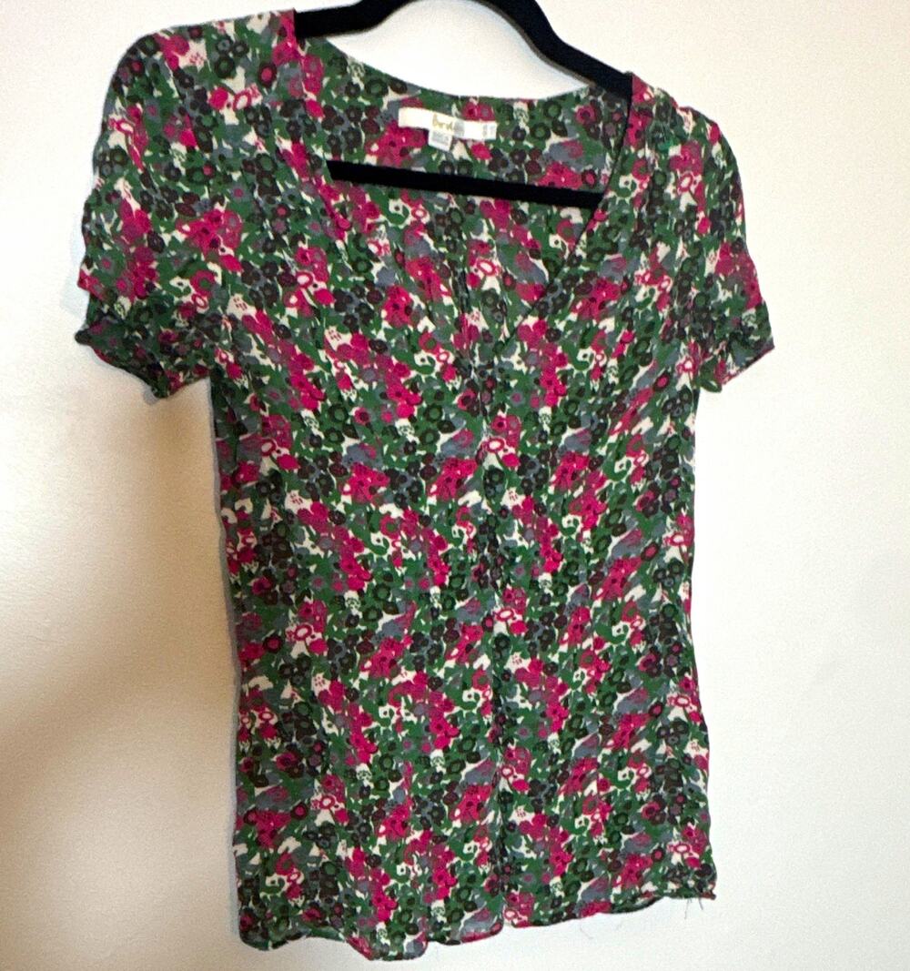 Boden Women’s Floral Ruffle Short Sleeve Viscose Woven Pullover Blouse 6